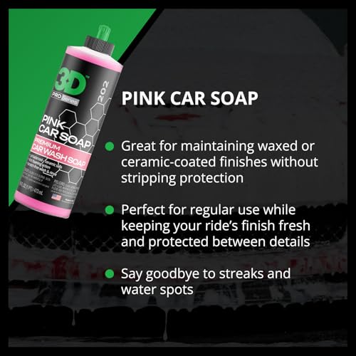 3D صابون السيارة الوردي 3D - 16 أونصة | صابون غسيل سيارات متوازن الحموضة برغوة عالية ورائحة الكرز | خالي من الخدوش، لمعان عالي | آمن على الشمع والمواد الواقية | العناية بالسيارة أسبوعيًا - Image 4