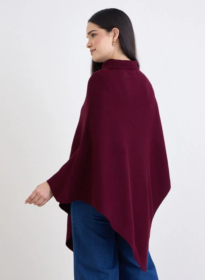 Styli Burgundy Styli Oversized High Neck Cape Sweater for Women | Best Price UAE