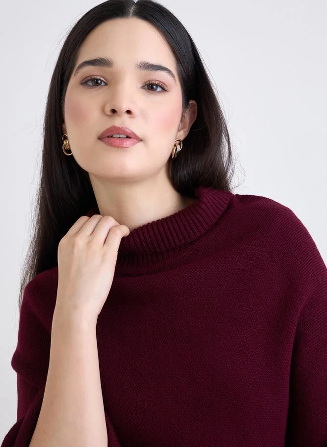 Styli Burgundy Styli Oversized High Neck Cape Sweater for Women | Best Price UAE