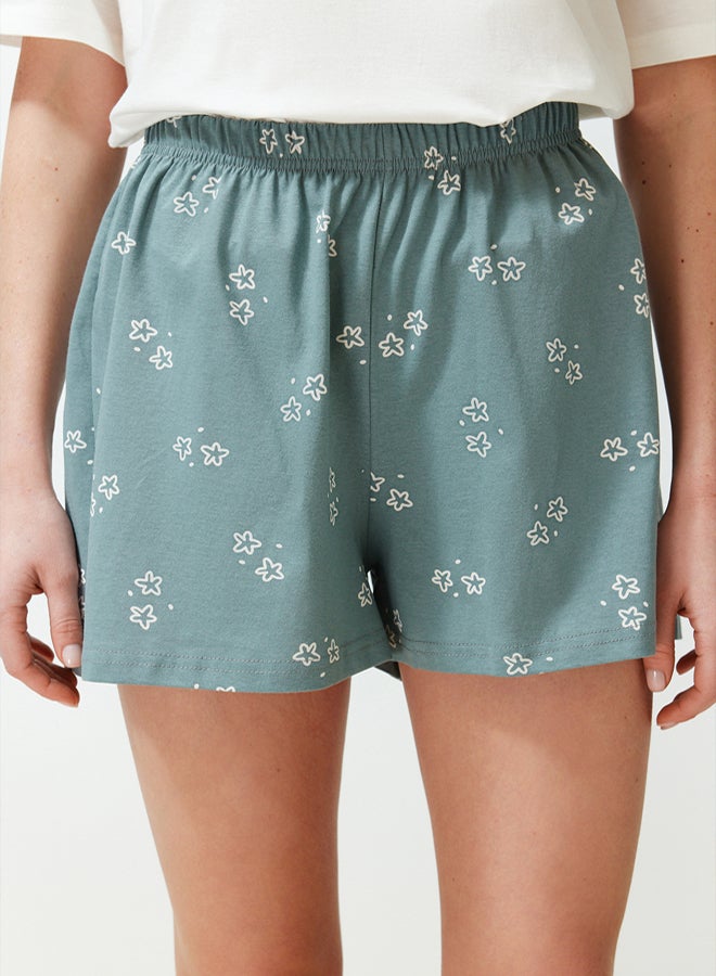 trendyol White 100% Cotton Geometric Patterned Shorts Knitted Pajama Set  - Image 5
