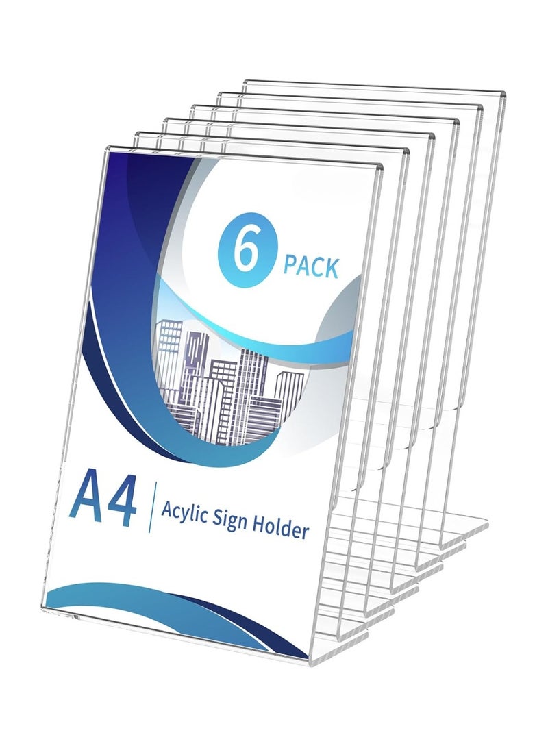 TPGP A4 Acrylic Sign Holder: 6 Pack Clear L-Shape Menu Display Stand For Poster - Restaurant Office Shop - Image 1
