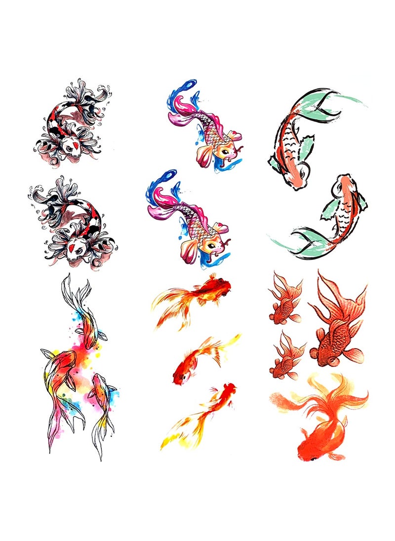 Oottati 6 Pieces Small Cute Kids Women Wrist Hand Neck Red Pisces Goldfish Koi Carp Temporary Tattoo 
