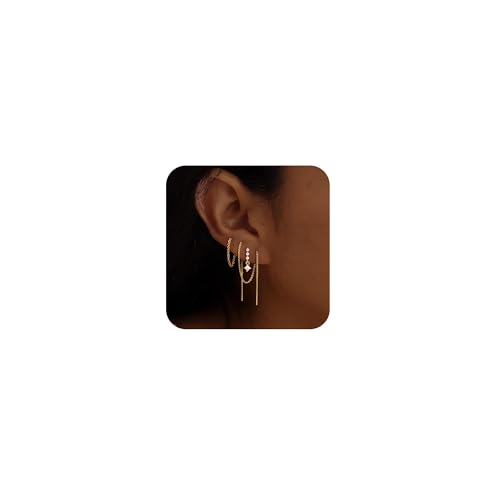 CHESKY Dangle Earrings for Women Trendy, Dainty 14k Gold Plated Threader Chain Earring Non Tarnish Hypoallergenic Double Piercing Earrings Simple Drop Dangling Dangly Earring Stacks Gold Jewelry for Women - Image 1