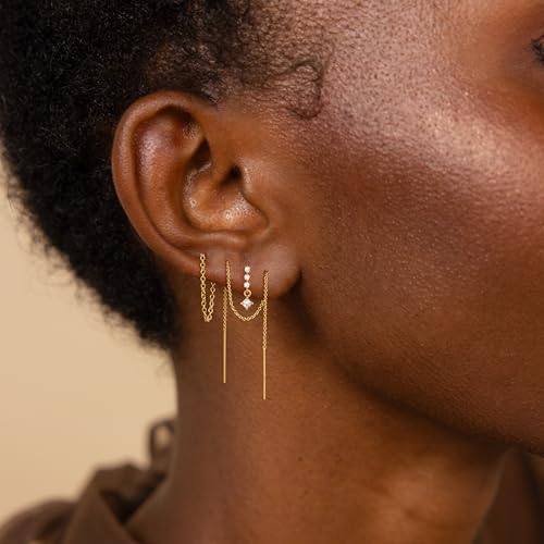 CHESKY Dangle Earrings for Women Trendy, Dainty 14k Gold Plated Threader Chain Earring Non Tarnish Hypoallergenic Double Piercing Earrings Simple Drop Dangling Dangly Earring Stacks Gold Jewelry for Women - Image 4