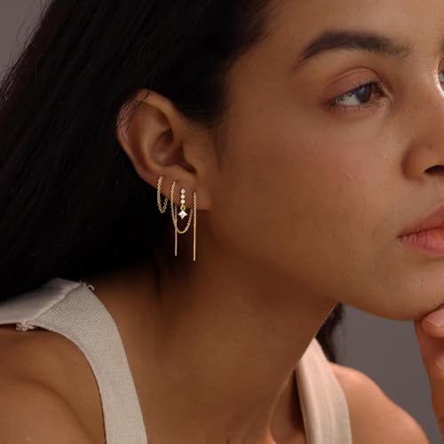 CHESKY Dangle Earrings for Women Trendy, Dainty 14k Gold Plated Threader Chain Earring Non Tarnish Hypoallergenic Double Piercing Earrings Simple Drop Dangling Dangly Earring Stacks Gold Jewelry for Women - Image 2