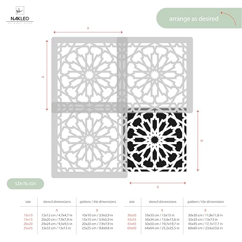 NAKLEO Vilar Tile Reusable Plastic Stencil - 10x10cm / 3.9” x 3.9” - Spanish Moorish Star - Moroccan Geometric - Paver Block Concrete Floor Wall Painting Template Wood - Image 4