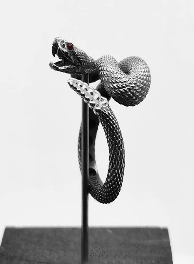 HAIXIAN Unisex Wrap Rattlesnake Ring, S925 Sterling Silver, Black Silver, Punk Gothic Cocktail Party Style, Snake Ring Jewelry for Men Women (Ring_B, 10) - Image 3
