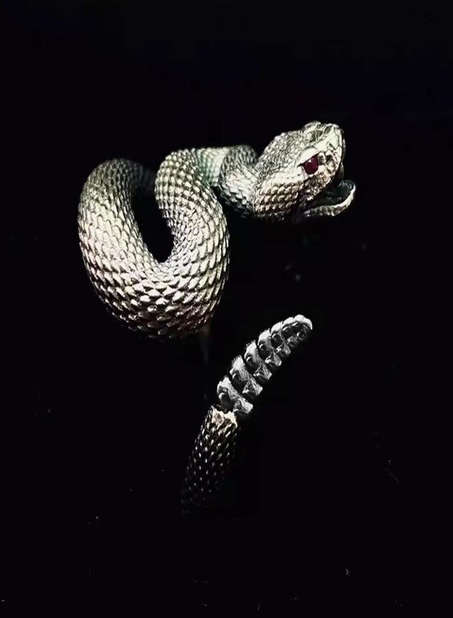 HAIXIAN Unisex Wrap Rattlesnake Ring, S925 Sterling Silver, Black Silver, Punk Gothic Cocktail Party Style, Snake Ring Jewelry for Men Women (Ring_B, 10) - Image 4