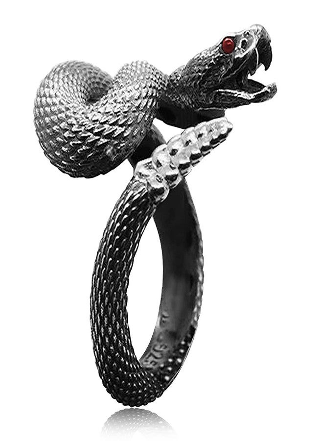 HAIXIAN Unisex Wrap Rattlesnake Ring, S925 Sterling Silver, Black Silver, Punk Gothic Cocktail Party Style, Snake Ring Jewelry for Men Women (Ring_B, 10) - Image 1
