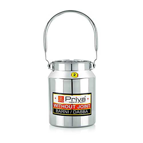 Priya Stainless Steel Milk Can/Milk Barni/Milk Pot/Oil Can with Lid – 2 Litre Capacity, 12cm Diameter | Durable & Rust-Resistant Container for Milk, Oil & Liquid Storage | Easy to Carry & Clean - Image 1