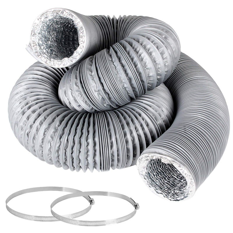 3 Inch 16 Feet Air Duct Flex Air Aluminum Foil Ducting Dryer Vent Hose HVAC Ventilation for Grow Tents, Dryer Rooms, Kitchen, 2 Clamps Included