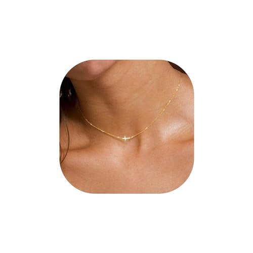 MONOZO Cross Necklace for Women - 14K-Gold-Plated Sideway Cross Necklaces Dainty Pendant Necklaces Simple Choker Necklace Trendy Personalized Faith Jewelry First Communion Gifts for Women - Image 1