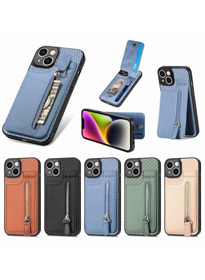 اس-توب جراب هاتف iPhone 14 من ألياف الكربون مع سحاب رأسي قابل للطي - Image 5