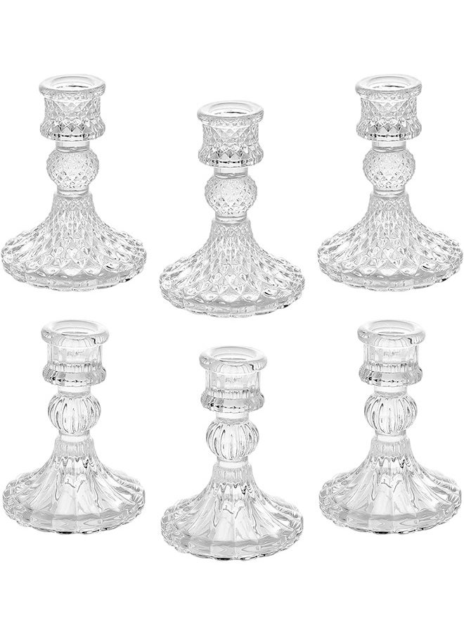 Garlo Clear Glass Candlestick Holders,6 pcs Set Include Taper Candle Holders and Stripe Candle Holders,Two Style for Formal Events, Wedding, Festival,Church, Party & Festival Decoration  - Image 1