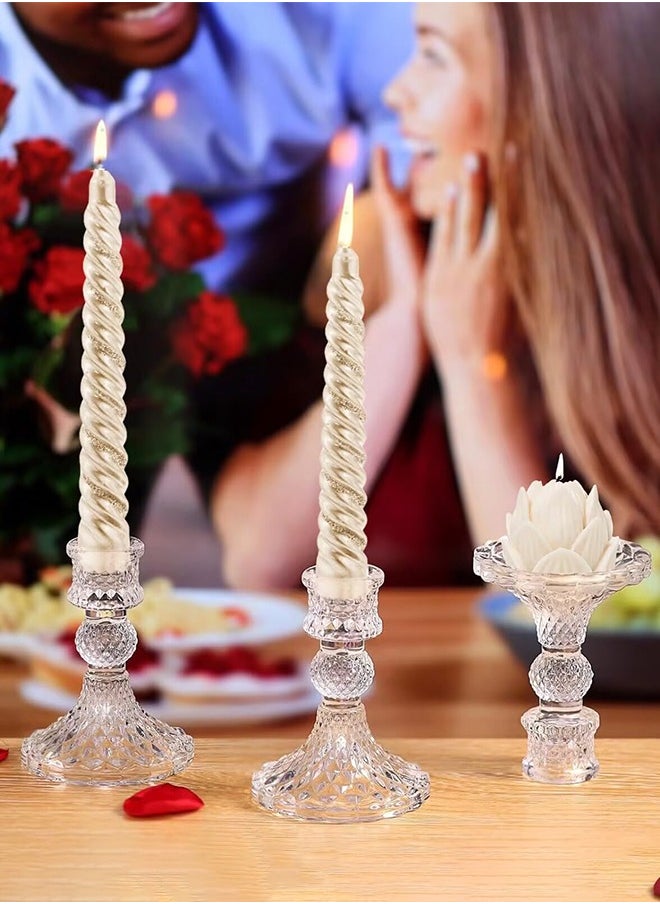 Garlo Clear Glass Candlestick Holders,6 pcs Set Include Taper Candle Holders and Stripe Candle Holders,Two Style for Formal Events, Wedding, Festival,Church, Party & Festival Decoration  - Image 3
