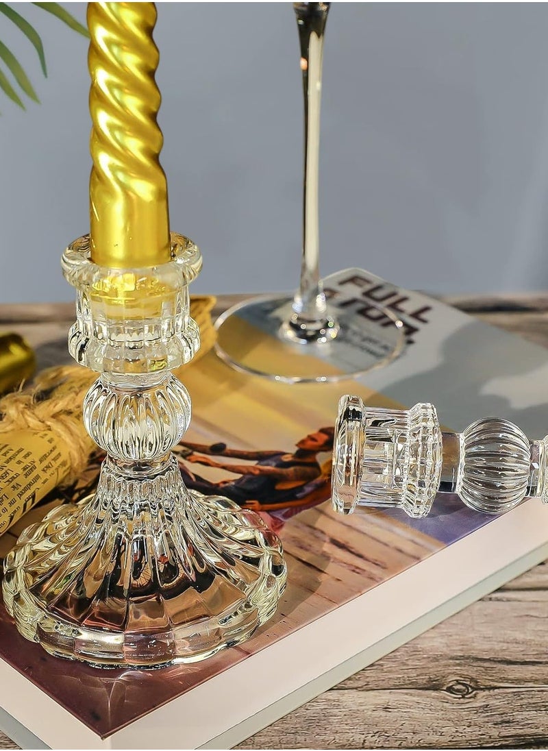 Garlo Clear Glass Candlestick Holders,6 pcs Set Include Taper Candle Holders and Stripe Candle Holders,Two Style for Formal Events, Wedding, Festival,Church, Party & Festival Decoration  - Image 4