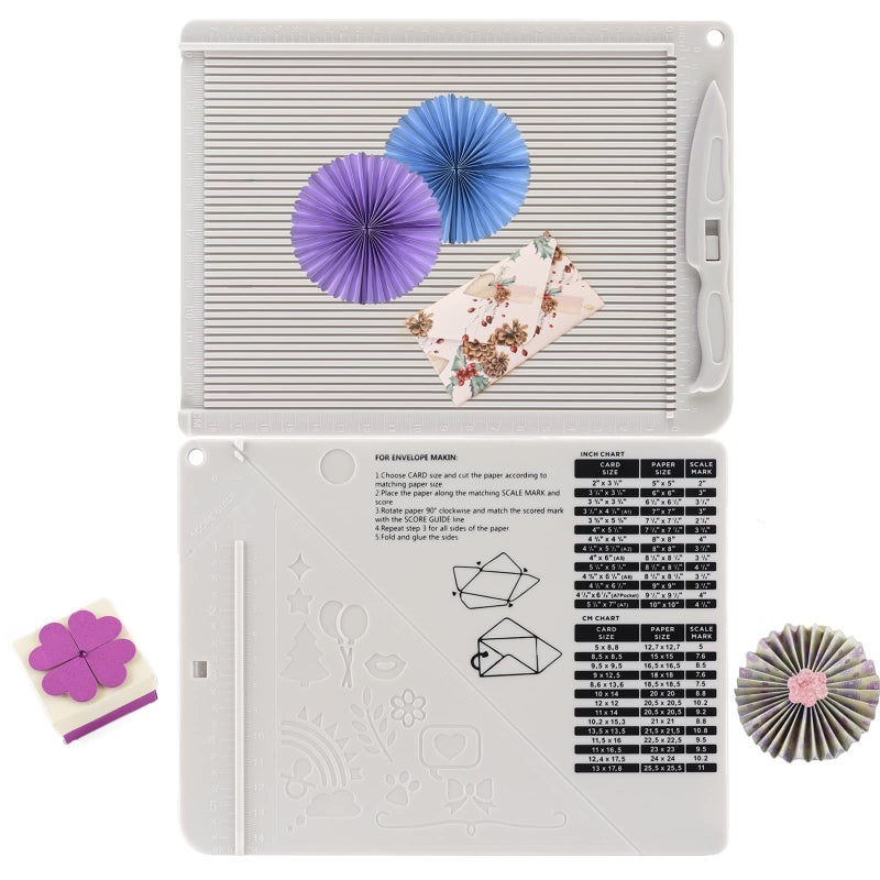 BAOFALI 6.4"x 8.5" Mini Score Board Multi-Purpose Scoring Board Envelope Maker with Bone Folder and Guide for Card Making and Paper Crafts Arts Projects Multi-Purpose Scoring Board & Score and Fold Tools - Image 1