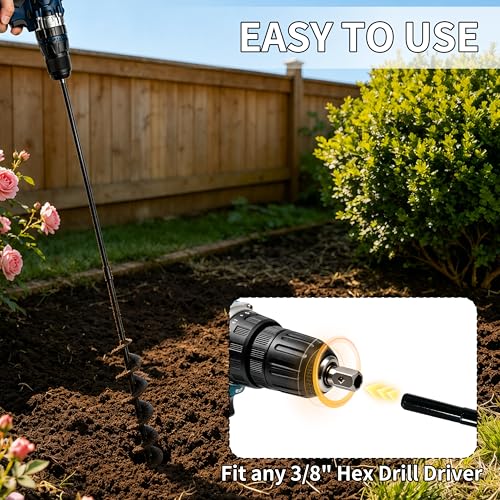 TCBWFY 2x32 Inch Auger Drill Bit for Planting - Long Handle Easy Planter Garden Auger - Bulb & Bedding Plant Augers - Post Hole Digger for 3/8”Hex Drive - Image 3
