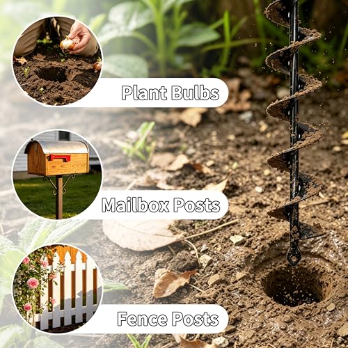 TCBWFY 2x32 Inch Auger Drill Bit for Planting - Long Handle Easy Planter Garden Auger - Bulb & Bedding Plant Augers - Post Hole Digger for 3/8”Hex Drive - Image 5