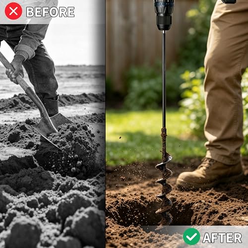 TCBWFY 2x32 Inch Auger Drill Bit for Planting - Long Handle Easy Planter Garden Auger - Bulb & Bedding Plant Augers - Post Hole Digger for 3/8”Hex Drive - Image 4