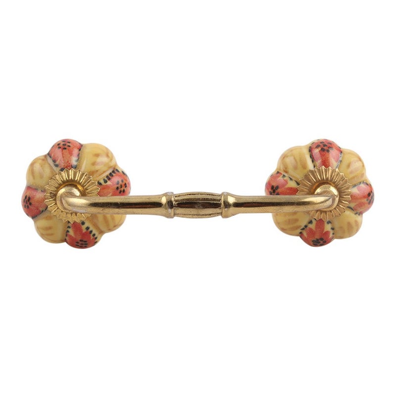 Indian-Shelf IndianShelf 1 Pack Ceramic Cabinet Handles Drawer Pulls Red Interior Kitchen Cupboard Door Gold Hardware 8 Hole to Hole BH132MCK25 - Image 1