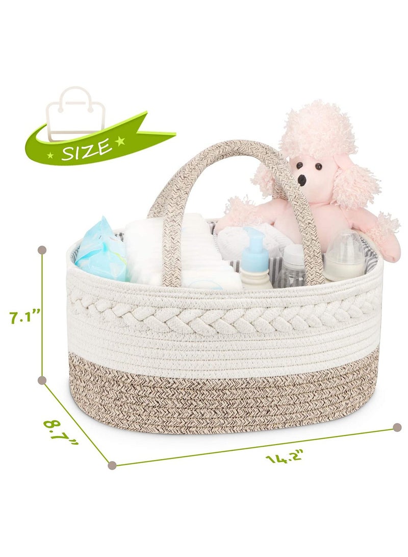 Baby Diaper Caddy Organizer,Large Cotton Rope Nursery Baby Basket, Changing Table Organizer for Baby Diaper Storage, Portable Car Organizer with Removable Divider, Nursery Storage, Newborn Baby Must  - Image 3