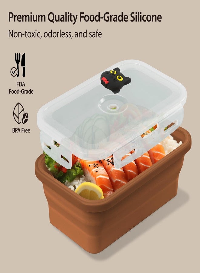 Bone 40.5oz Silicone Foldable Food Container, 1200ml Collapsible Fresh Box with Vent Plug Lid, Microwave & Dishwasher Safe Lunch Box for Meal Prep, Cute Animal Airtight Food Storage (Miao Cat) - Image 4
