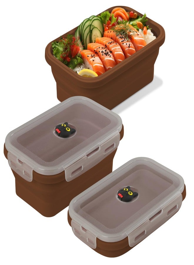 Bone 40.5oz Silicone Foldable Food Container, 1200ml Collapsible Fresh Box with Vent Plug Lid, Microwave & Dishwasher Safe Lunch Box for Meal Prep, Cute Animal Airtight Food Storage (Miao Cat) - Image 1