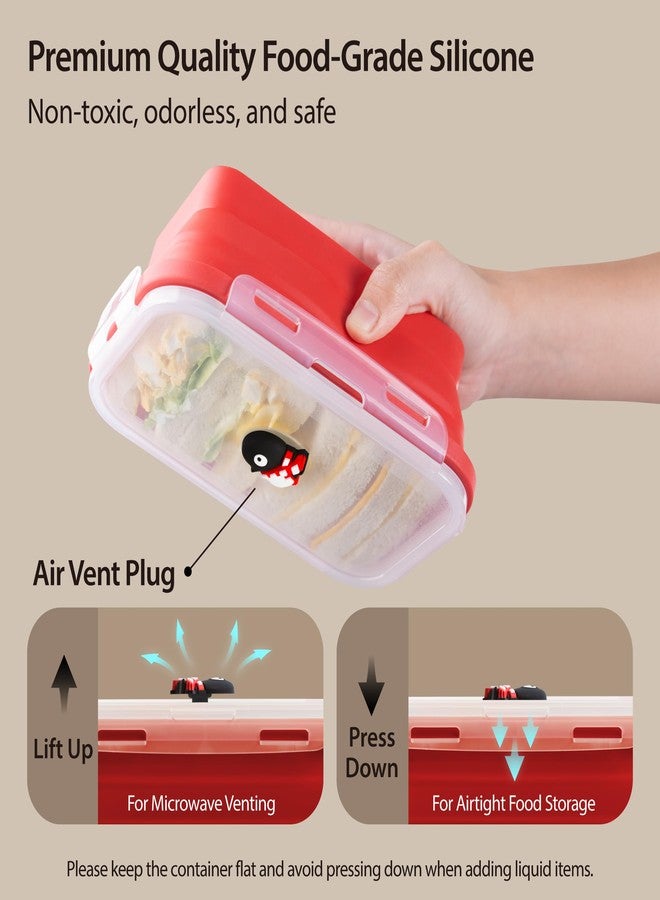 Bone 40.5oz Silicone Foldable Food Container, 1200ml Collapsible Fresh Box with Vent Plug Lid, Microwave & Dishwasher Safe Lunch Box for Meal Prep, Cute Animal Airtight Food Storage (Miao Cat) - Image 5