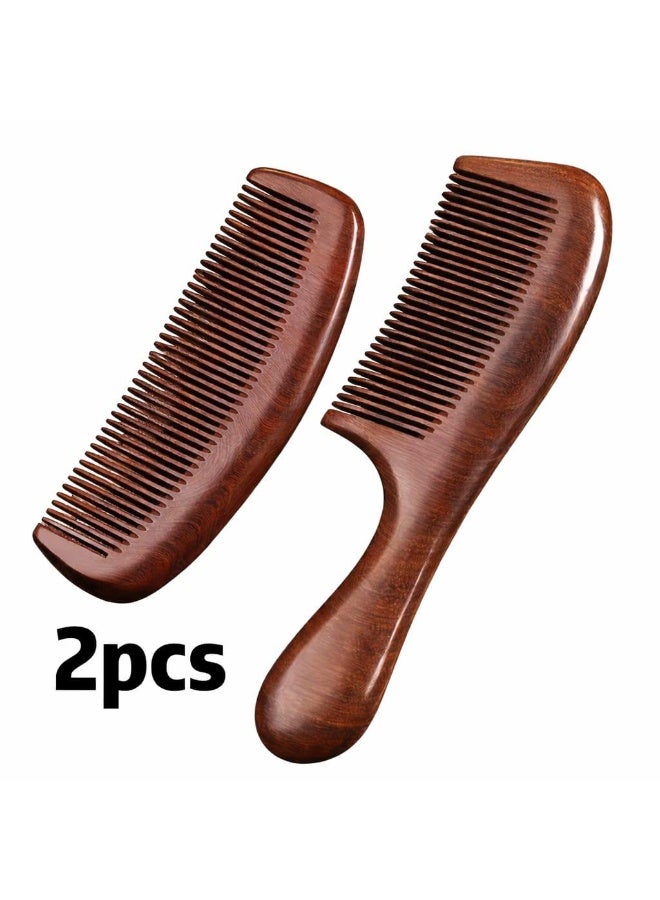 BOLREUS 2 Pcs Natural Wood Fiber Crescent Comb, Long Handle, Anti-Static Wide Tooth Detangling Hair Comb, Scalp Massage Brush for All Hair Types - Unisex - Image 1