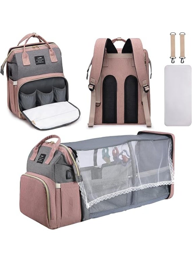 BLOOMING TIME Baby Diaper Bag Backpack, Diaper Changing Station, Baby Bags for Boys Girls, Mothers Day Gift,USB Charging Port,Pacifier Case, Baby Pink - Image 1