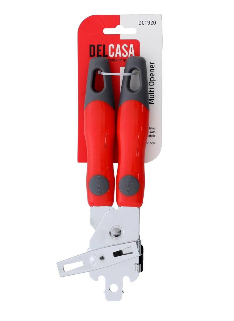 Delcasa Multi Opener, Steel With PP Handle, DC1920 Can/Tin/Jar/Bottle Opener Handheld Opener Smooth Edges Safe Cut Rust Proof Dishwasher Safe
