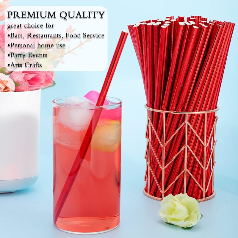 Visen 100 Pack Red Paper Straws,Biodegradable Red Straws,Disposable Paper Drinking Straws,Cake Pop Sticks,Foil Paper Straws for Birthday Bridal/Baby Shower Wedding Party Supplies Decorations - Image 4