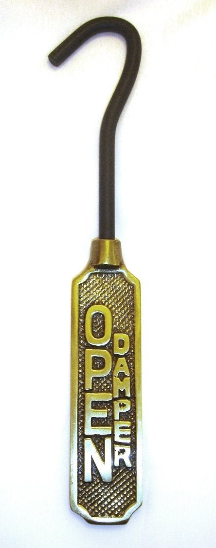Upper Deck Metal Fireplace Damper Pull with Solid Brass Handle  - Image 1
