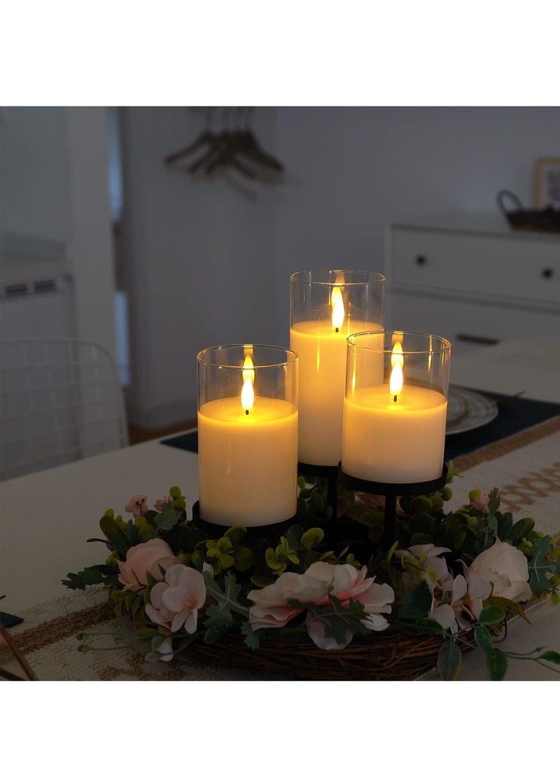 JAJEEK Set of 3 Flameless Glass Candles with Timer and Remote by Vidoflex – Battery Operated Flickering LED Pillar Candles, Perfect for Holiday & Restaurant Decor, Safe and Elegant Lighting Solution - Image 3