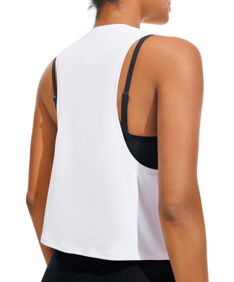 JOYSPELS Workout Tank Tops for Women, Ice Silk Quick Dry Athletic Crop Top, Loose Fit Running Yoga Gym Shirts White - Image 2