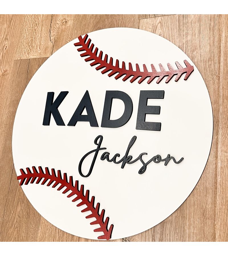 Personalized Baseball Themed Nameplate Decoration White For Baby Room Nursery Wall Sign Sports Theme Birthday Gift Kindergarten Decor - Image 1
