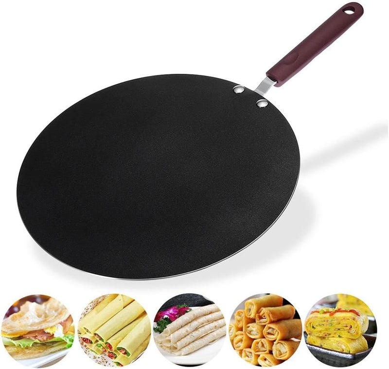 2 Pieces Dosa Tava Pan Nonstick Flat Griddle Pan Aluminum Alloy Pancake Pan Frying Pan with Oil Brush Suitable for Kitchen Cooking Breakfast - Image 2