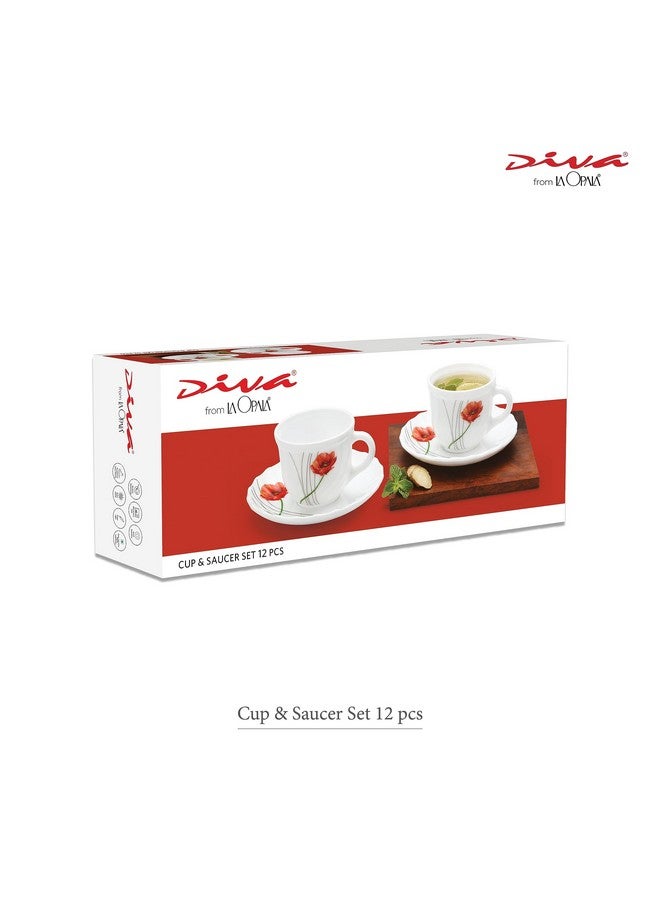 La Opala Diva, Opal Glass Crockery | Cup & Saucer Tulip Large, Set of 12 | Grace Blue, 220 ml | for Tea & Coffee | Microwave Safe | 100% Vegetarian | Extra Strong | Super Light | Super White - Image 4