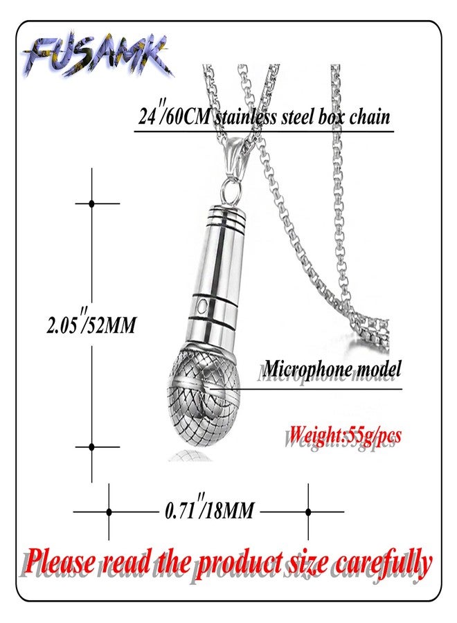 Fusamk Punk Stainless Steel Microphone Pendant Necklace,24" Box Chain - Image 2