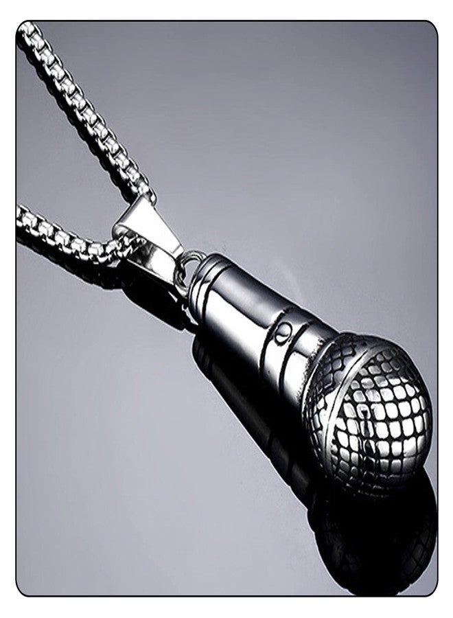 Fusamk Punk Stainless Steel Microphone Pendant Necklace,24" Box Chain - Image 5