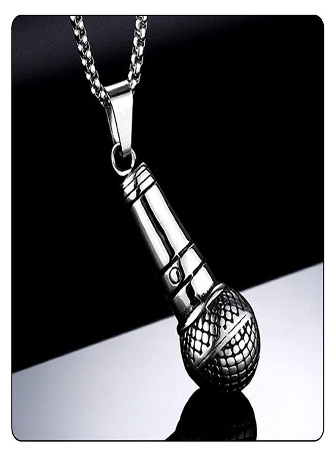 Fusamk Punk Stainless Steel Microphone Pendant Necklace,24" Box Chain - Image 4