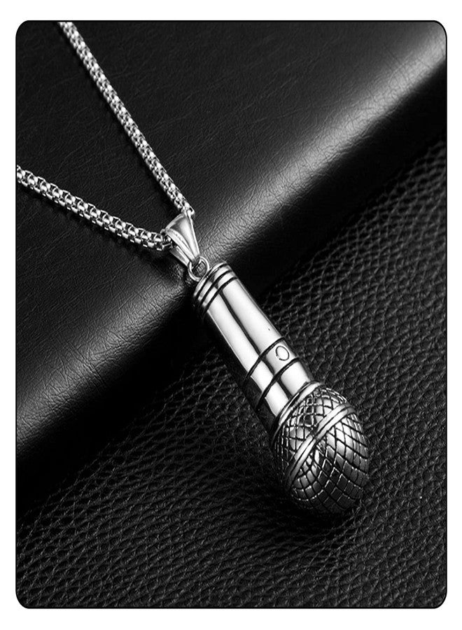 Fusamk Punk Stainless Steel Microphone Pendant Necklace,24" Box Chain - Image 3
