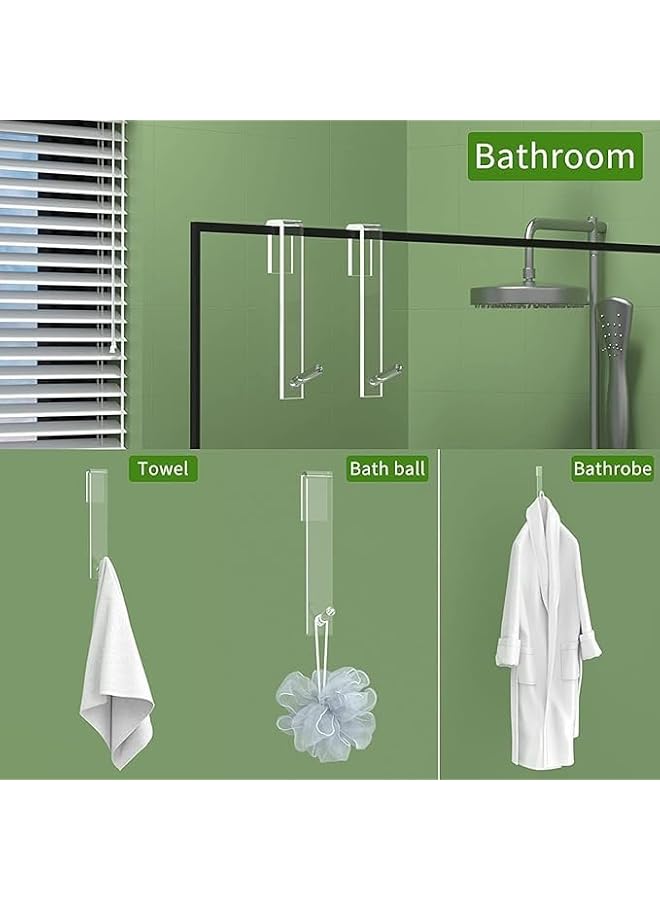 Green Tiger 2 Pcs, Acrylic, Over Door Hooks, Extended Shower Door Hooks, Easy to Install, Sturdy and Durable, for Bathroom Glass Shower Door, 7.2inch, Clear - Image 5