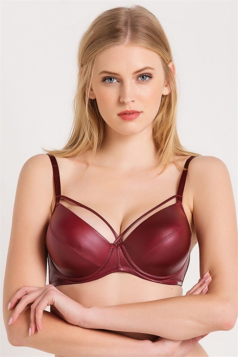 Magic Form 5059 Women's Claret Red Leather Look Fabric Liquid Filled Push-Up Bra  - Image 1