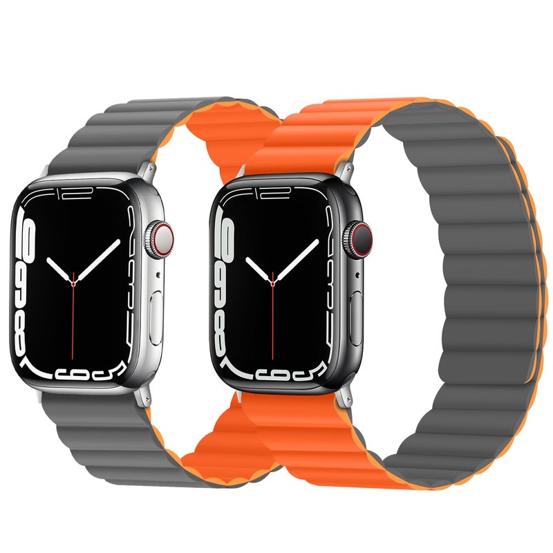 Anlinser Magnetic Bands Compatible with Apple Watch Band 45mm 44mm 42mm 41mm 40mm 38mm, Women Men Double Side Reversible Strap for iWatch Ultra 2 Series 9/8/7/6/5/4/3/SE (41/40/38, Gray/Orange) - Image 2