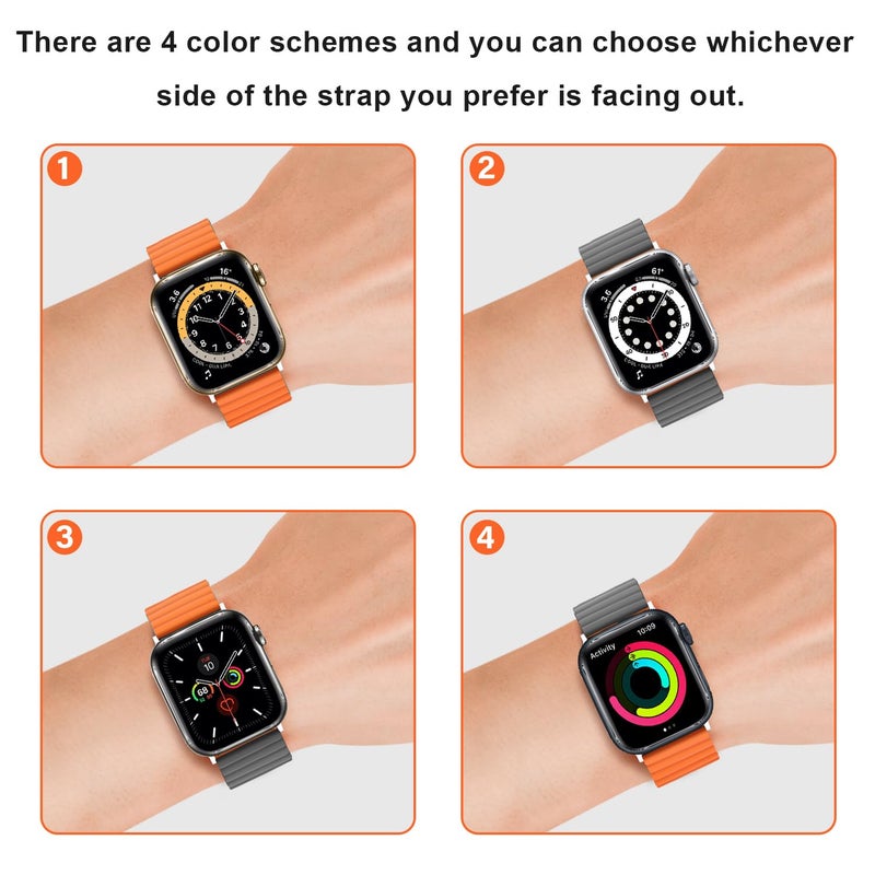 Anlinser Magnetic Bands Compatible with Apple Watch Band 45mm 44mm 42mm 41mm 40mm 38mm, Women Men Double Side Reversible Strap for iWatch Ultra 2 Series 9/8/7/6/5/4/3/SE (41/40/38, Gray/Orange) - Image 4