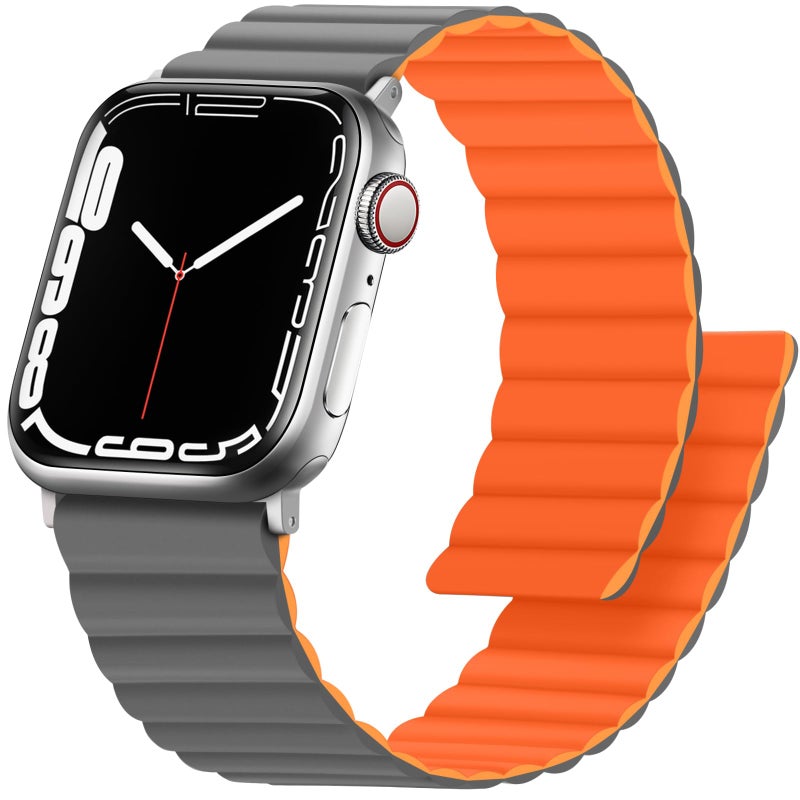 Anlinser Magnetic Bands Compatible with Apple Watch Band 45mm 44mm 42mm 41mm 40mm 38mm, Women Men Double Side Reversible Strap for iWatch Ultra 2 Series 9/8/7/6/5/4/3/SE (41/40/38, Gray/Orange) - Image 1