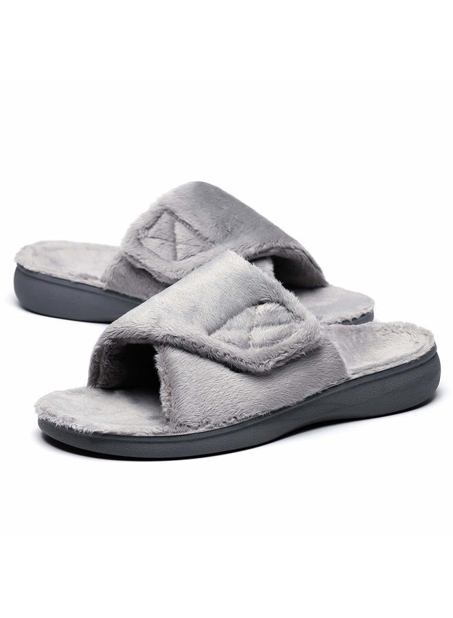 SOLLBEAM Women's Plantar Fasciitis Fuzzy House Orthopedic Adjustable Slippers With Arch Support Orthotic Heel Cup Sandals For Ladies - Image 1
