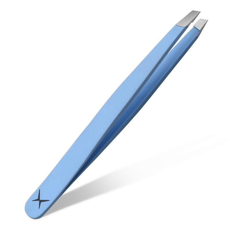 aaasportx Professional Slant Tip Tweezers - Precision Stainless Steel Eyebrow Plucking Tool for Women and Men, Ingrown Hair Remover, Facial Hair Tweezers for Grooming (Baby Blue) - Image 1